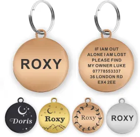 S Champagne Gold Stainless Steel Personalized Dog & Cat Tags - Engraved on Both Sides, Small & Large Sizes, Custom Text