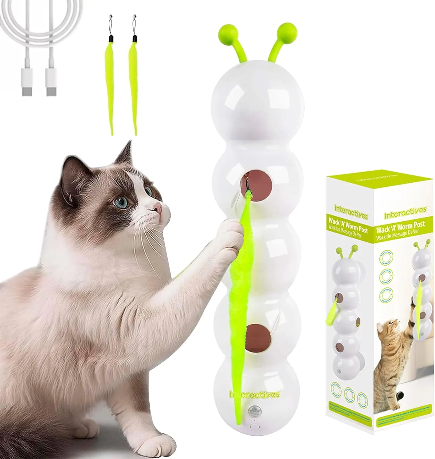 Smart Motion Cat Toy, Automatic Interactive Cat Toy, USB Rechargeable with Suction Cup, Wall Mounted for Indoor Cats Jumping, Pouncing (White, 1pc)