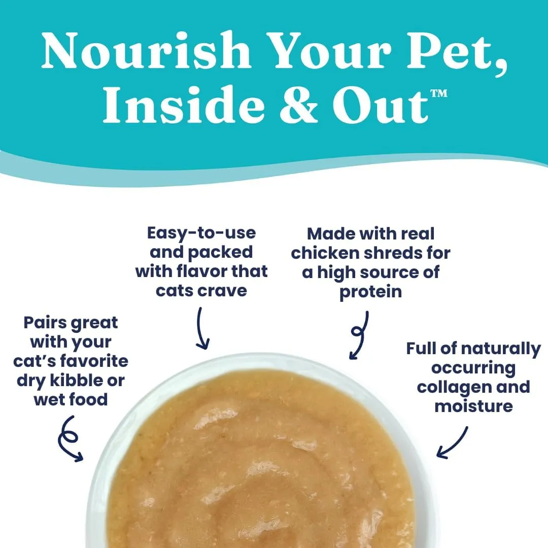 Solid Gold Bone Broth Cat Food Topper - Lickable Wet Food with Protein Shreds for Hydration - Easy to Serve Gravy Bone Broth for Cats - Chicken - 12 Pack