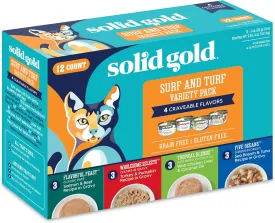 Solid Gold Wet Cat Food for Adult & Senior Cats 12 Pack - Surf & Turf Wet Cat Food Variety Pack - Made with Real Protein for Healthy Digestion and Sensitive Stomach