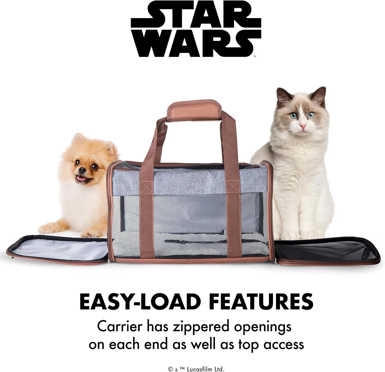 Star Wars for Pets The Mandalorian Soft Pet Carrier Wherever I go, he goes Gray & Brown | for Pets 15 x 9 x 9 Dog Travel Bag| Luggage Carrier for Dogs, Fits Under Plane Seat (FF19733)