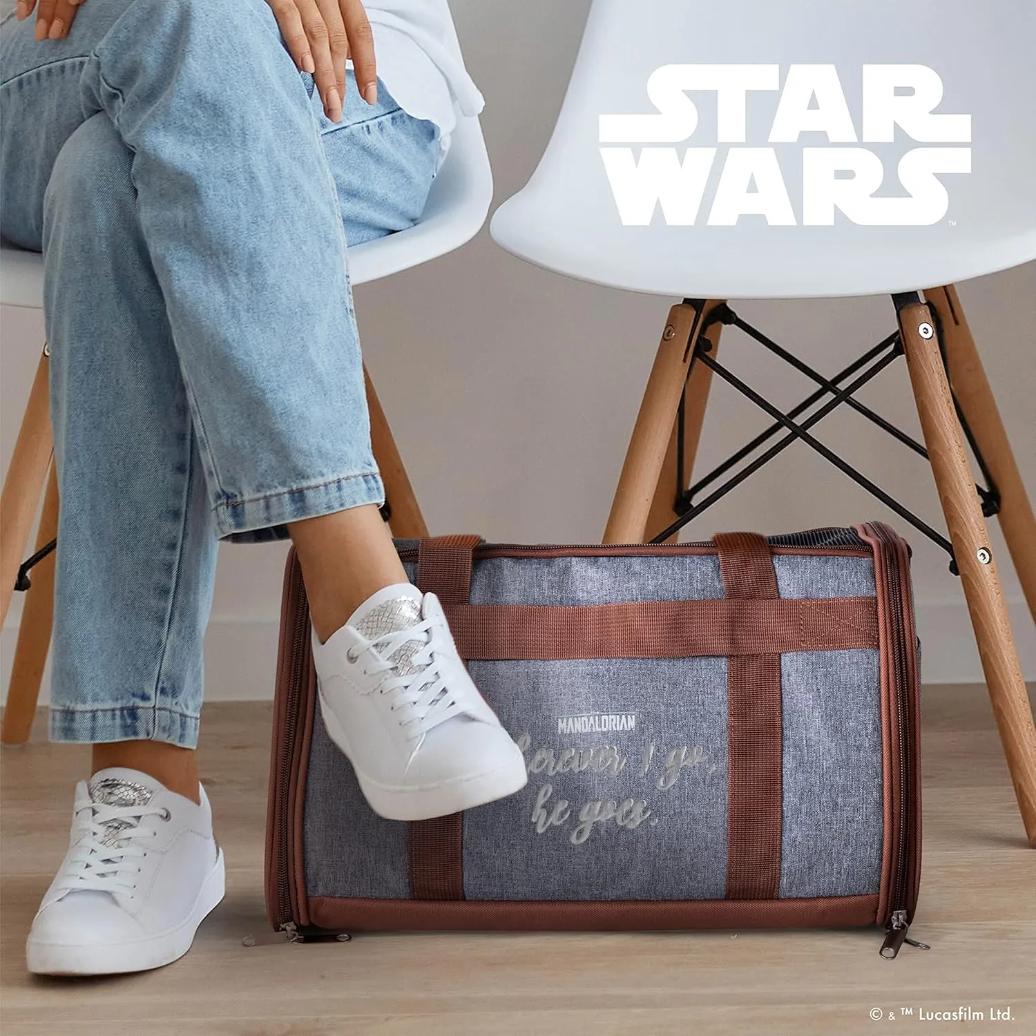 Star Wars for Pets The Mandalorian Soft Pet Carrier Wherever I go, he goes Gray & Brown | for Pets 15 x 9 x 9 Dog Travel Bag| Luggage Carrier for Dogs, Fits Under Plane Seat (FF19733)