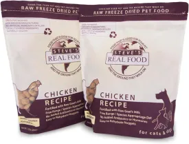Steve's Real Food Freeze-Dried Raw Food Diet for Dogs and Cats, 2-Pack, Chicken Recipe, 1.25 lbs in Each Bag, Made in The USA, Pour and Serve Nuggets, Vegetarian Fed & Free Range