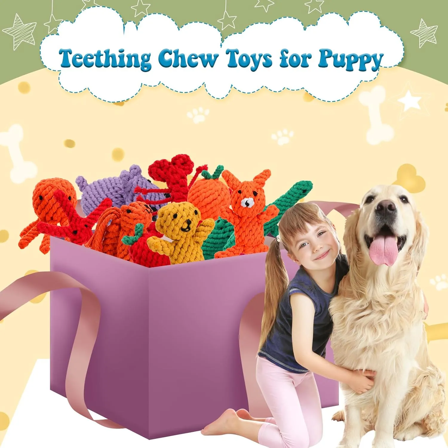 Sumind 12 Pcs Dog Rope Toys for Aggressive Chewers Valentine Gifts for Puppy Animal Rope Chew Toy Interactive Toys for Small Medium Large Dog Pets Puppy Playtime, 12 Styles(Starfish)