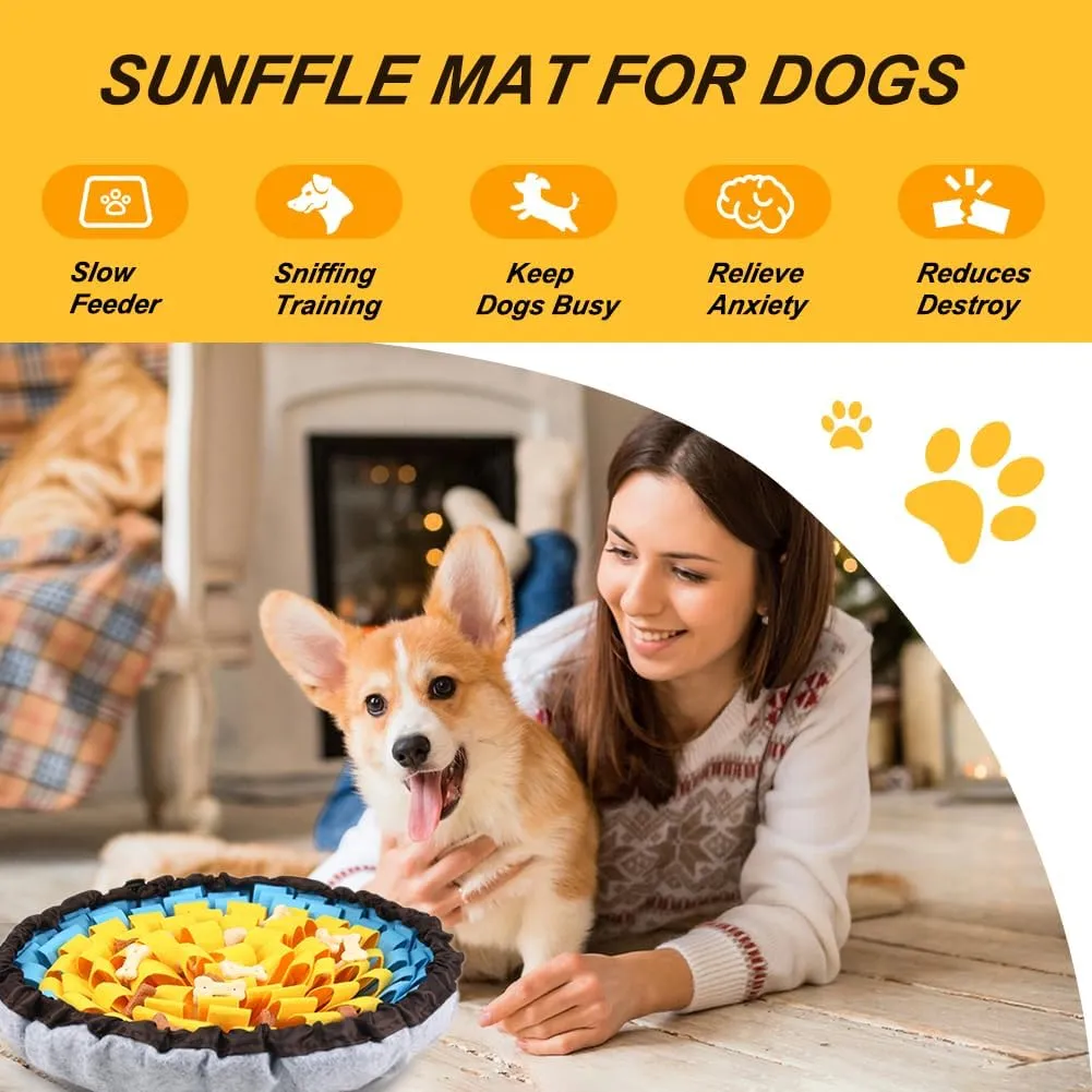 SZEE Snuffle Mat for Dogs, Adjustable Sniffing Mat for Smell Training and Slow Eating, Dog Snuffle Pad for Mental Stimulation and Enrichment, Interactive Toys for Pets (Yellow and Blue)