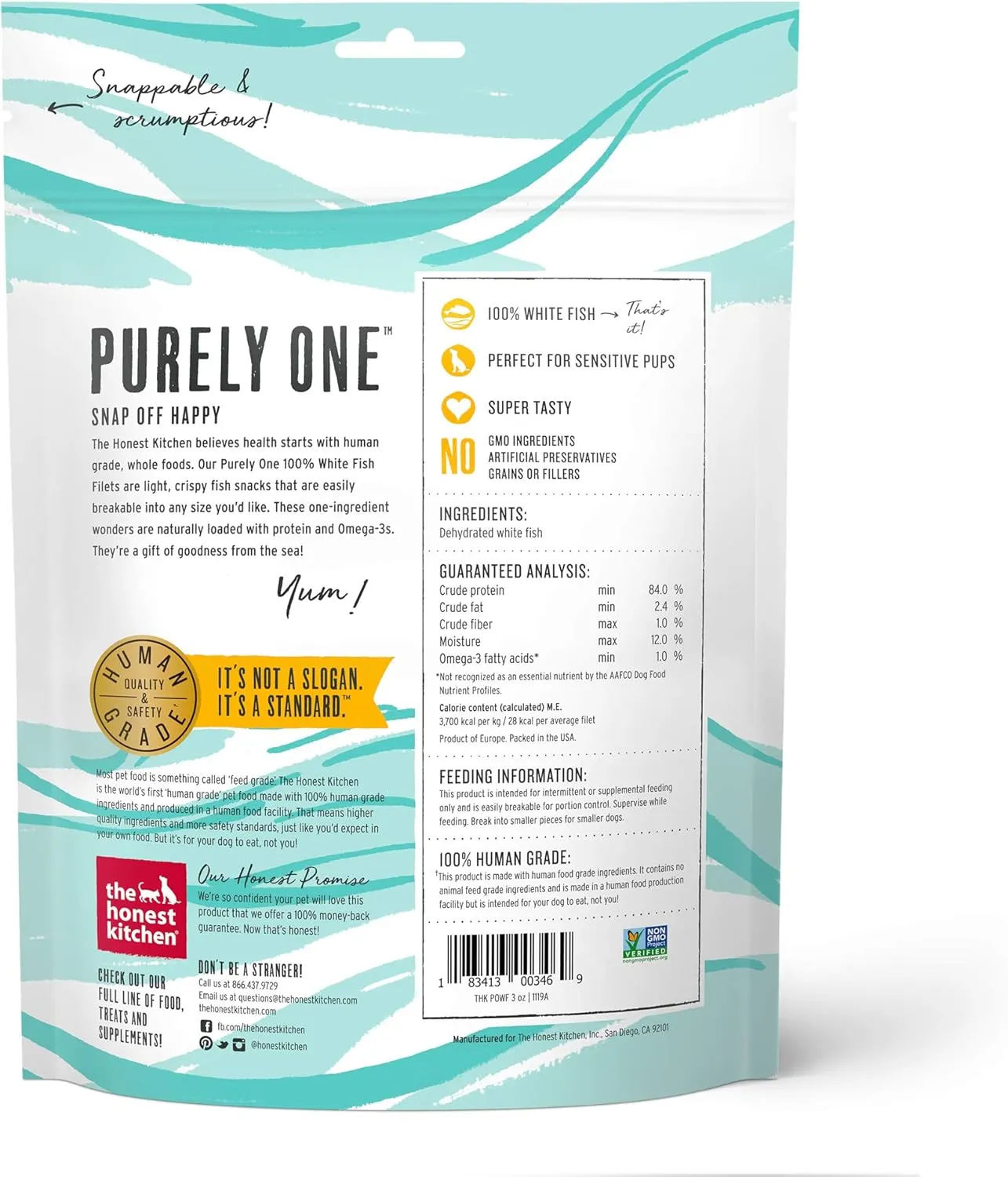 The Honest Kitchen 100% White Fish Filets Dog Treats, 3 oz (Wishes)