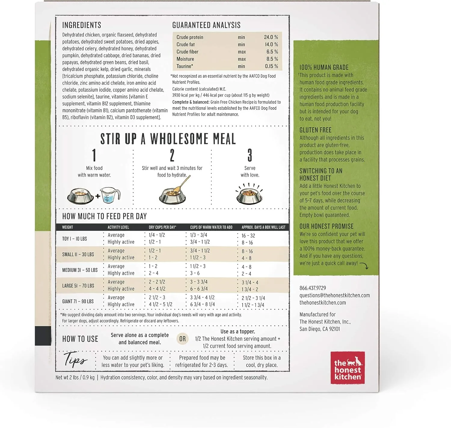 The Honest Kitchen Human Grade Dehydrated Grain Free Dog Food  Complete Meal or Dog Food Topper  Chicken 2 lb (makes 8 lbs)