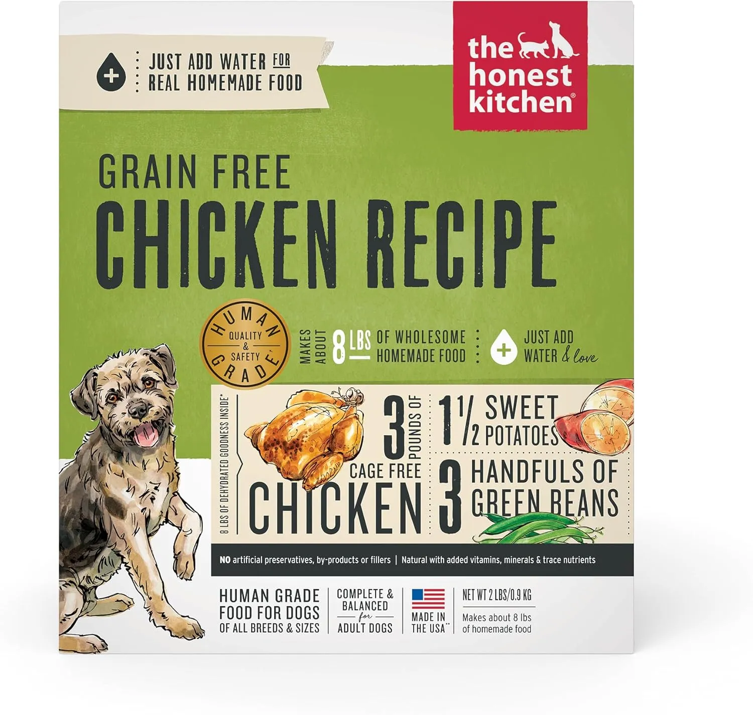 The Honest Kitchen Human Grade Dehydrated Grain Free Dog Food  Complete Meal or Dog Food Topper  Chicken 2 lb (makes 8 lbs)