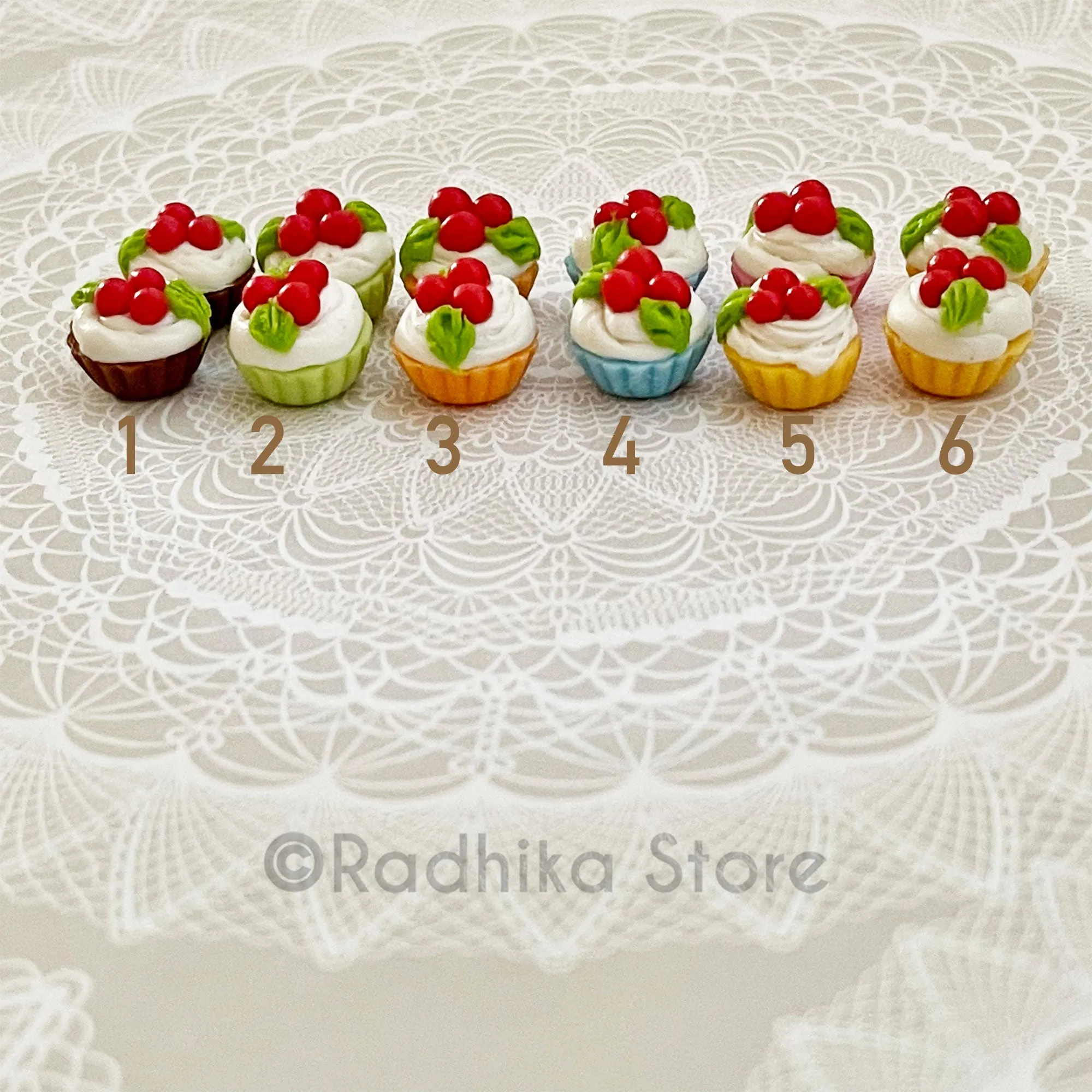 Tiny Cherry Cupcakes - Choose Color - Set of 2