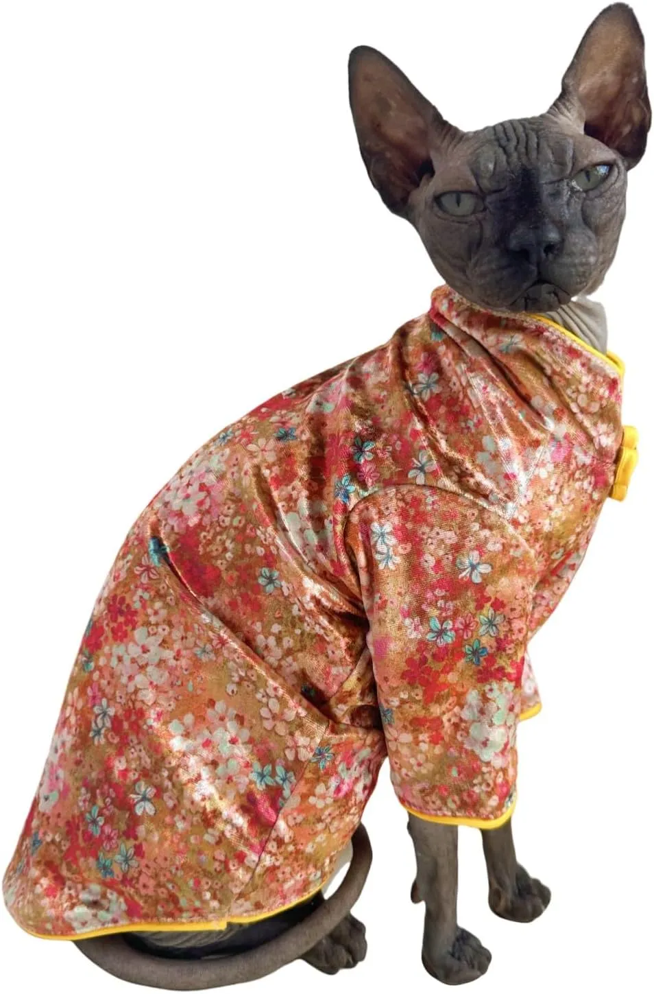 Traditional Culture Sphynx Hairless Cat Cotton T-Shirts Cats Clothes Pet Sweater Cat's Vest Pet Clothes Kitten Shirts Small Dogs Apparel (Gypsophila, L (7.5-8.8 lbs))