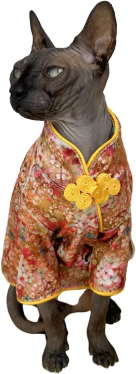 Traditional Culture Sphynx Hairless Cat Cotton T-Shirts Cats Clothes Pet Sweater Cat's Vest Pet Clothes Kitten Shirts Small Dogs Apparel (Gypsophila, L (7.5-8.8 lbs))