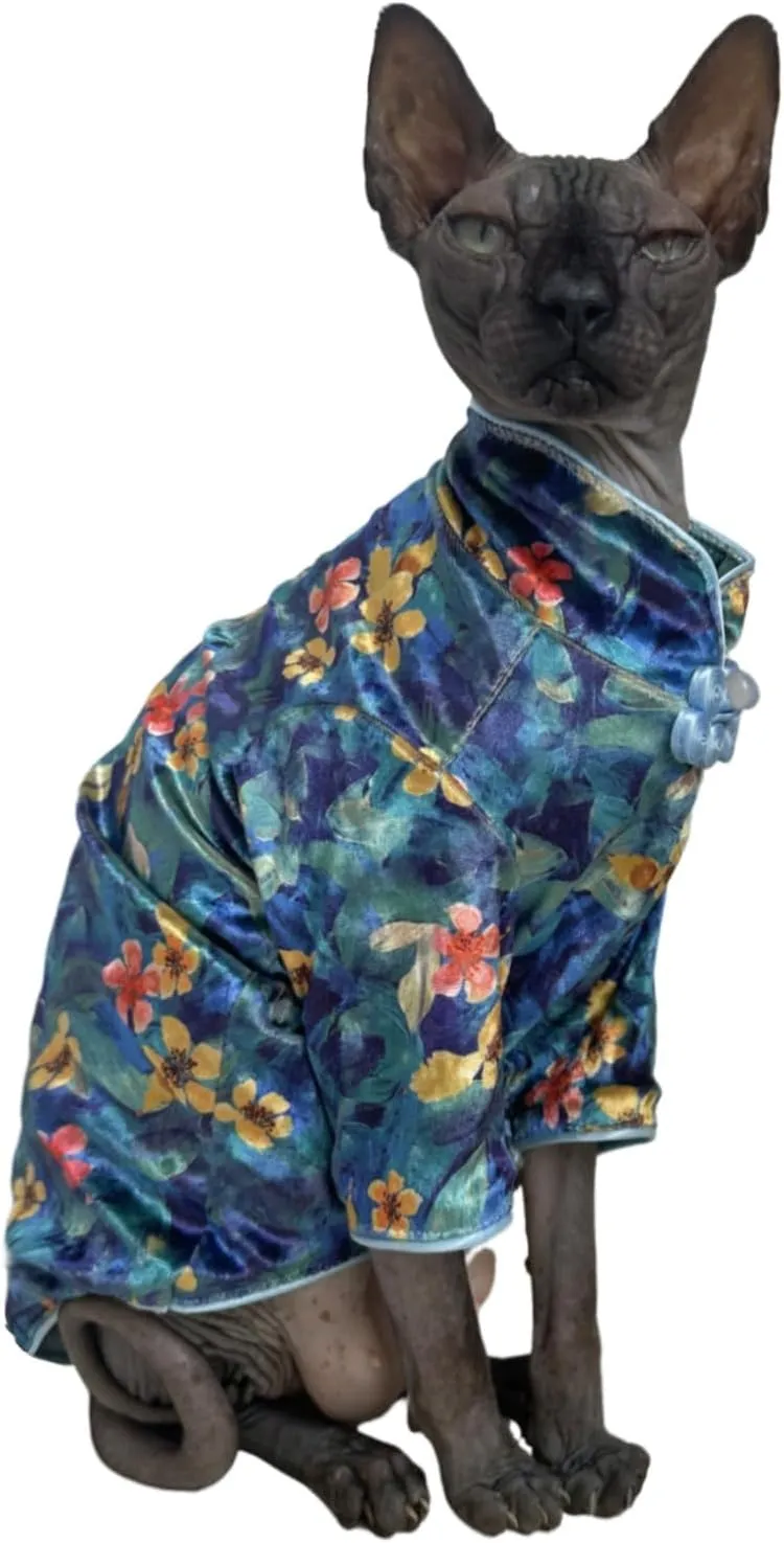 Traditional Culture Sphynx Hairless Cat Cotton T-Shirts Clothes Pet Sweater Cat Vest Pet Clothes Kitten Shirts Small Dogs Apparel (Hawthorn, L (7.5-8.8 lbs))