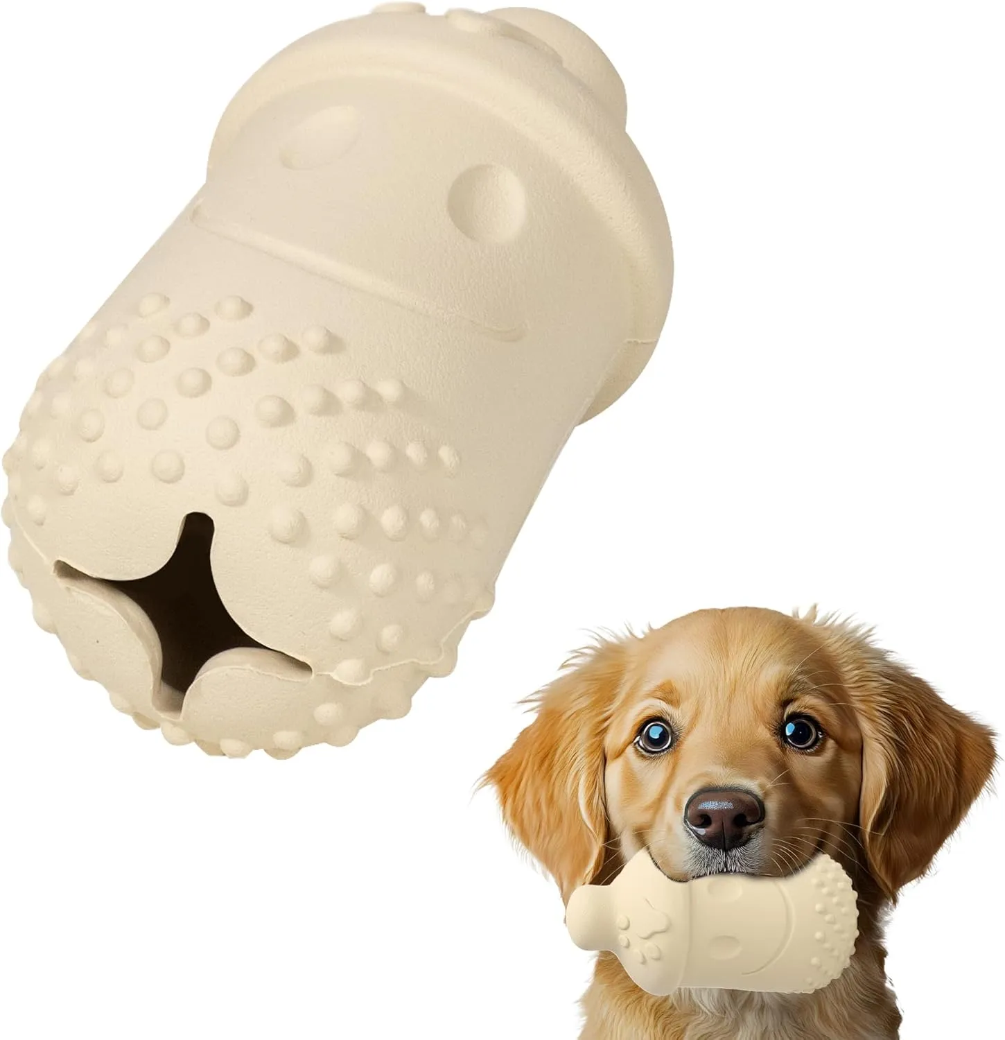 Treat Dispensing Chew Toy Rubber Natural Bamboo Fiber Interactive Fun Puzzle Toys for Small Medium Dogs Puppy Slow Feeder Toys for Teething Traning Playing Beige
