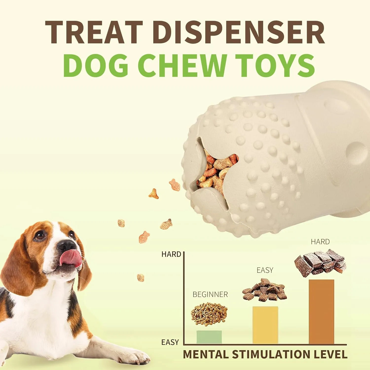 Treat Dispensing Chew Toy Rubber Natural Bamboo Fiber Interactive Fun Puzzle Toys for Small Medium Dogs Puppy Slow Feeder Toys for Teething Traning Playing Beige