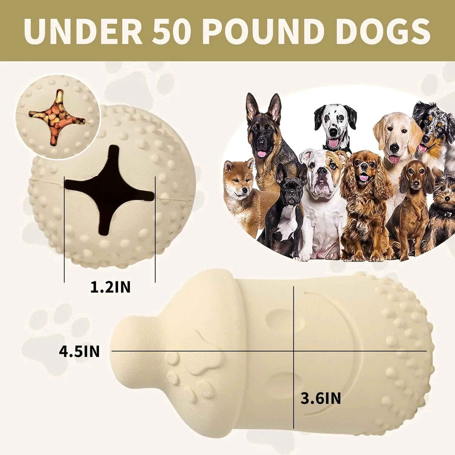 Treat Dispensing Chew Toy Rubber Natural Bamboo Fiber Interactive Fun Puzzle Toys for Small Medium Dogs Puppy Slow Feeder Toys for Teething Traning Playing Beige