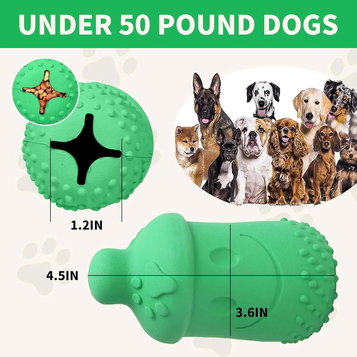 Treat Dispensing Chew Toy Rubber Natural Bamboo Fiber Interactive Fun Puzzle Toys for Small Medium Dogs Puppy Slow Feeder Toys for Teething Traning Playing Green