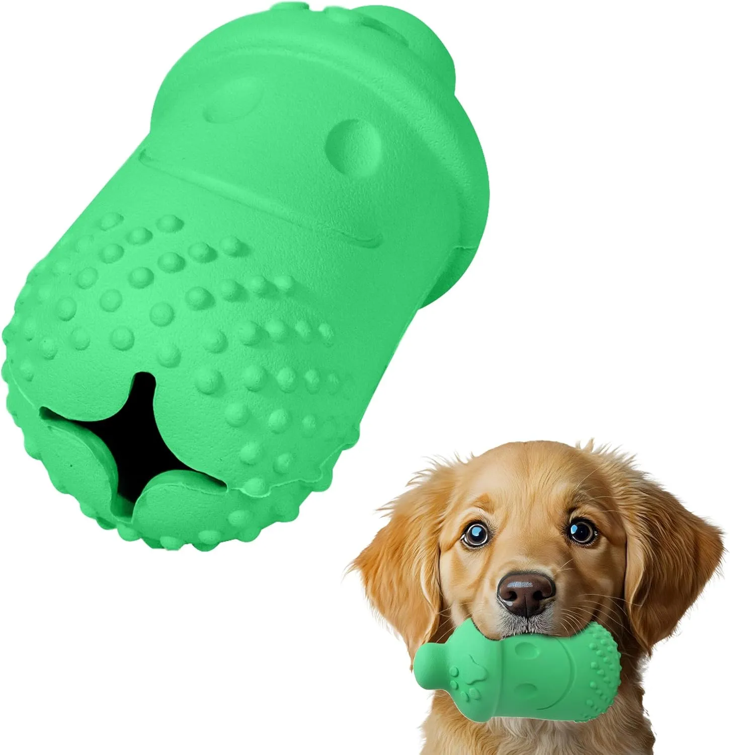 Treat Dispensing Chew Toy Rubber Natural Bamboo Fiber Interactive Fun Puzzle Toys for Small Medium Dogs Puppy Slow Feeder Toys for Teething Traning Playing Green