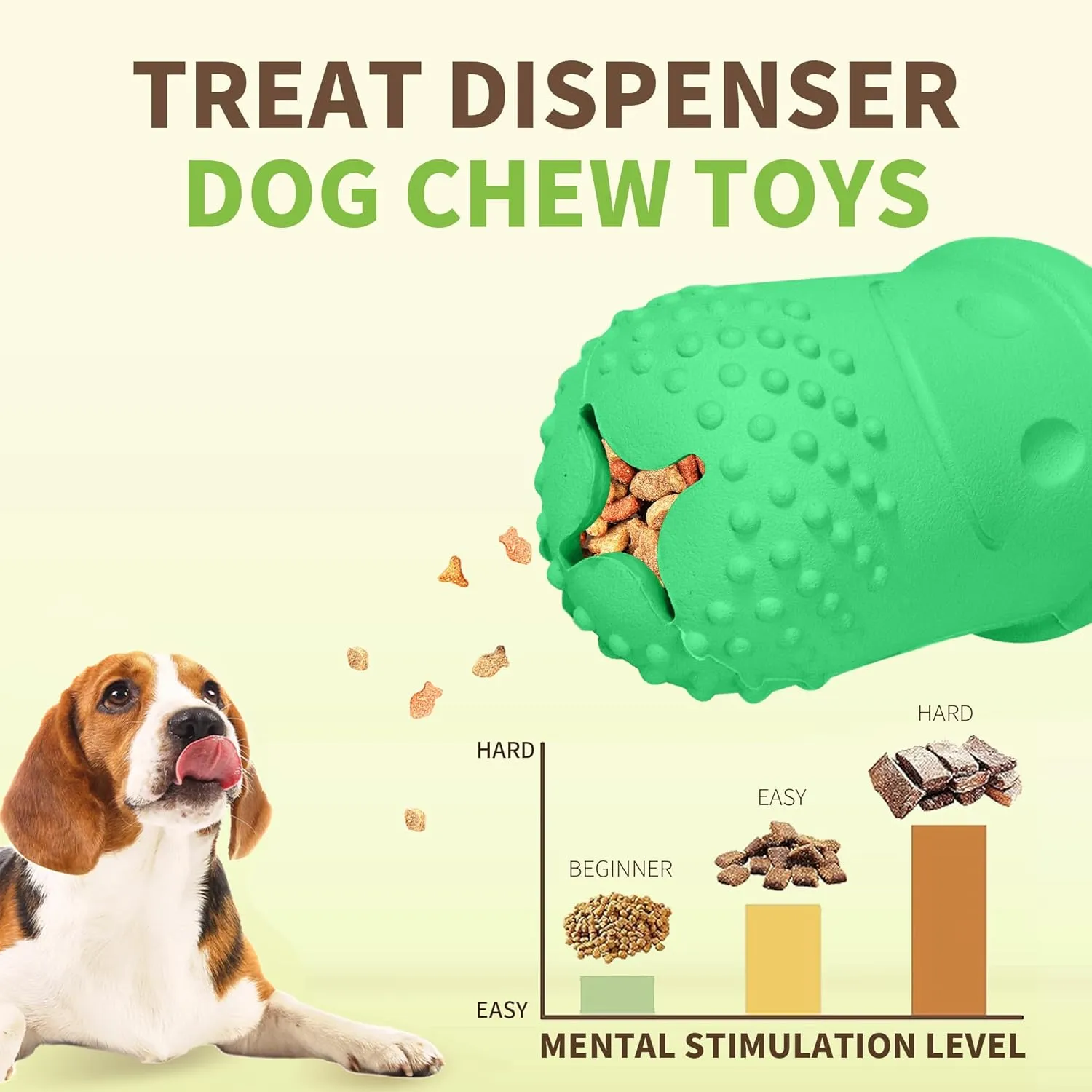 Treat Dispensing Chew Toy Rubber Natural Bamboo Fiber Interactive Fun Puzzle Toys for Small Medium Dogs Puppy Slow Feeder Toys for Teething Traning Playing Green