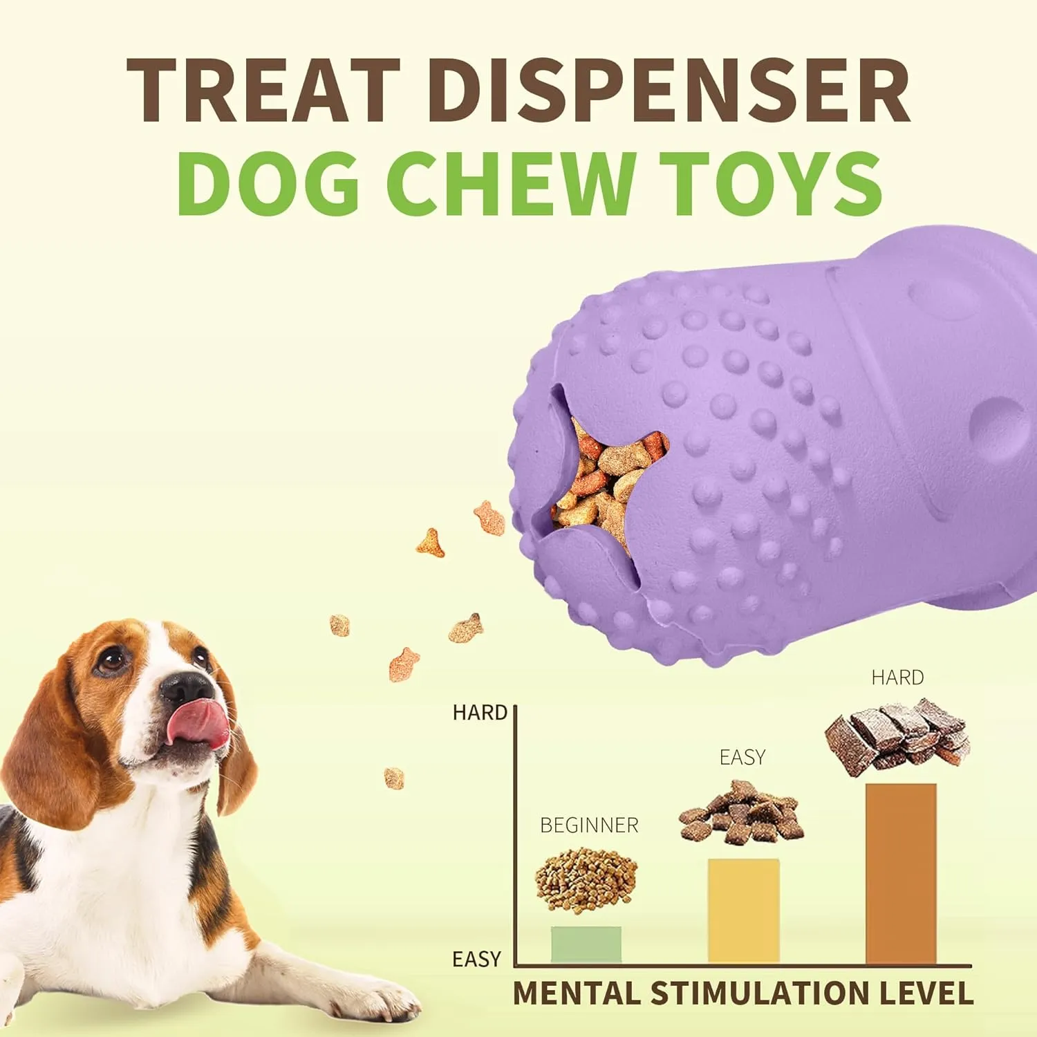 Treat Dispensing Chew Toy Rubber Natural Bamboo Fiber Interactive Fun Puzzle Toys for Small Medium Dogs Puppy Slow Feeder Toys for Teething Traning Playing Purple