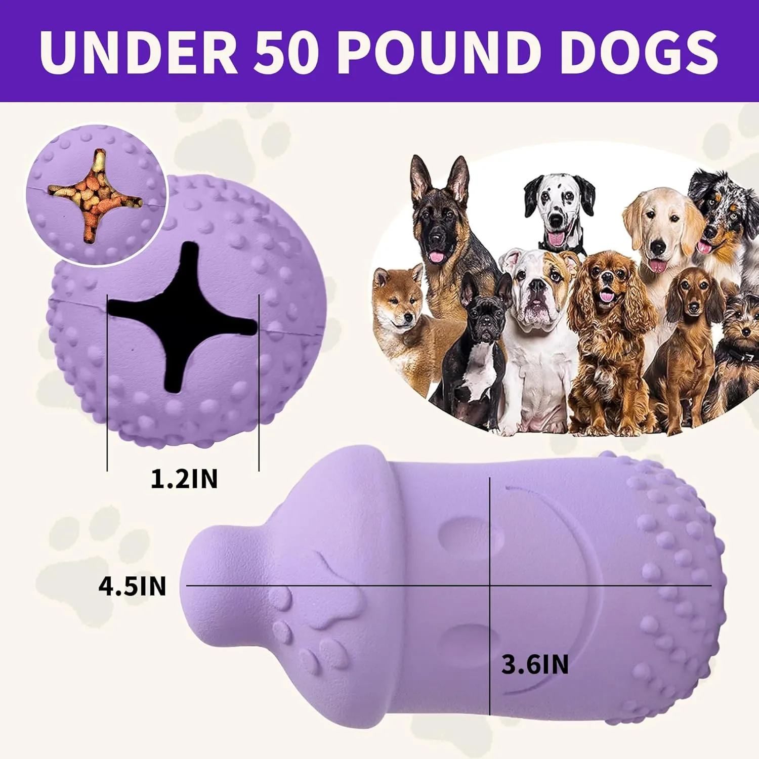 Treat Dispensing Chew Toy Rubber Natural Bamboo Fiber Interactive Fun Puzzle Toys for Small Medium Dogs Puppy Slow Feeder Toys for Teething Traning Playing Purple
