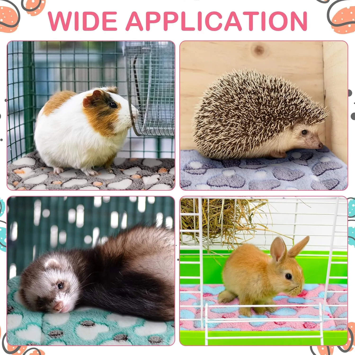Tuanse 4 Pack Guinea Pig Bed Mat Bedding Rabbit Winter Bed Pad for Indoor Warm Small Animal Mattres Fleece Sleeping Pad for Hedgehogs Bunny Ferrets Hamster(Heart,13 x 10 Inch)