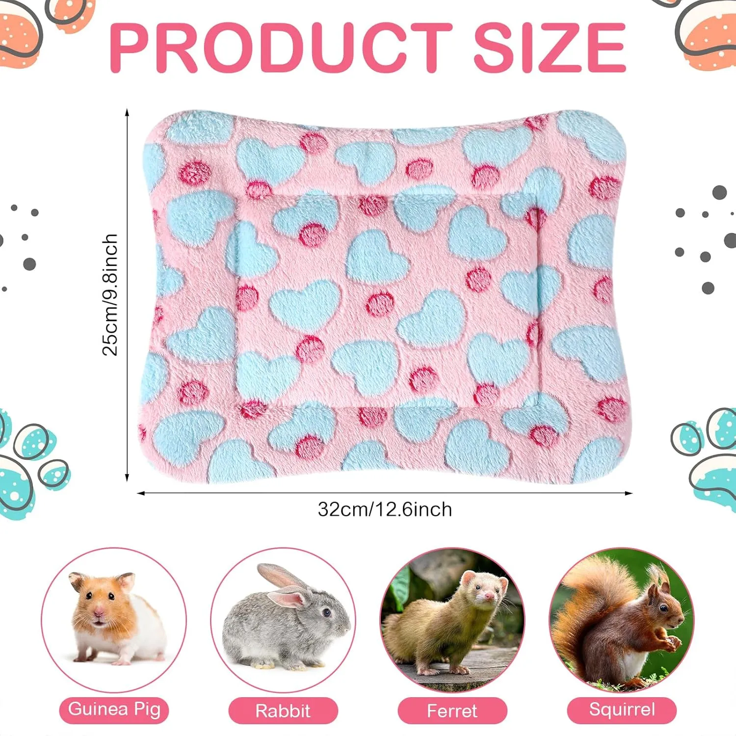 Tuanse 4 Pack Guinea Pig Bed Mat Bedding Rabbit Winter Bed Pad for Indoor Warm Small Animal Mattres Fleece Sleeping Pad for Hedgehogs Bunny Ferrets Hamster(Heart,13 x 10 Inch)