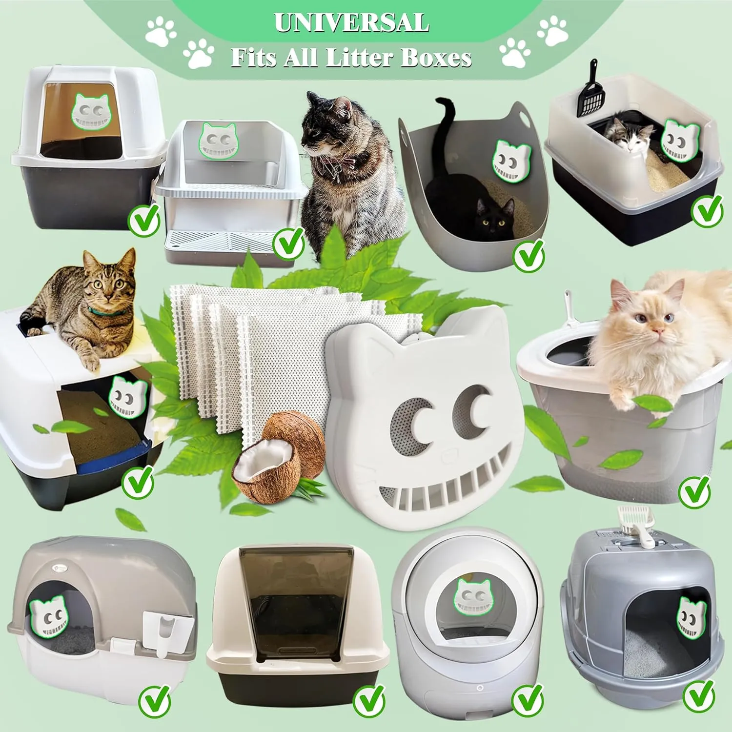 Unscented Cat Litter Box Deodorizer Kit Stick-On Activated Carbon Odor Eliminators Compatible with most manual and automatic litter boxes (4 Refills  1 Box) (White, Unscented)