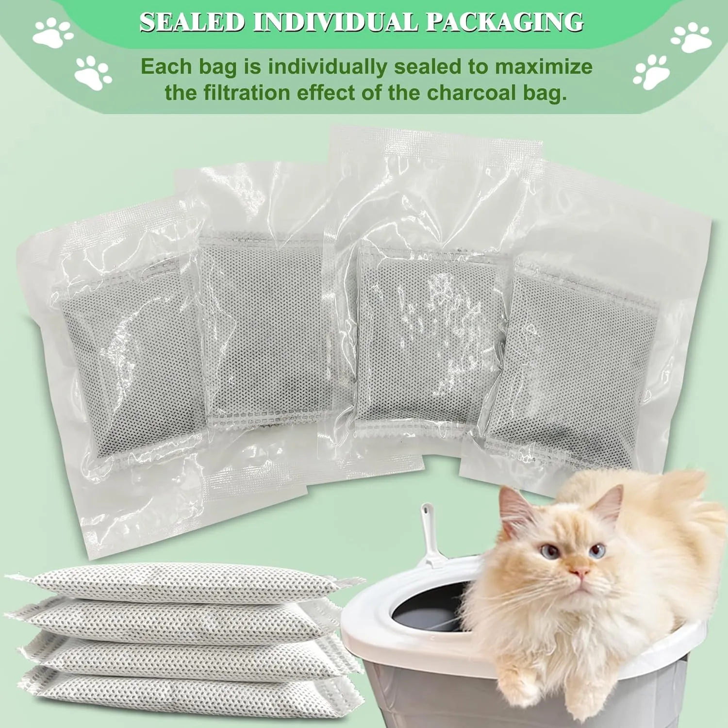 Unscented Cat Litter Box Deodorizer Kit Stick-On Activated Carbon Odor Eliminators Compatible with most manual and automatic litter boxes (4 Refills  1 Box) (White, Unscented)