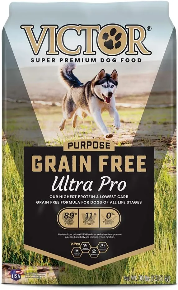VICTOR Super Premium Dog Food  Grain Free Ultra Pro Kibble  High Protein, Low Carb for Active Dogs  42% Protein Kibble for Sporting Dogs of All Breeds & Sizes, 30 lb