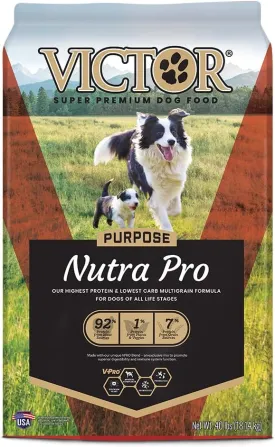 VICTOR Super Premium Dog Food  Purpose Nutra Pro  Gluten-Free, High Protein Low Carb Dry Kibble for Active Dogs of All Ages  Ideal for Sporting, Pregnant or Nursing Dogs & Puppies, 40lbs