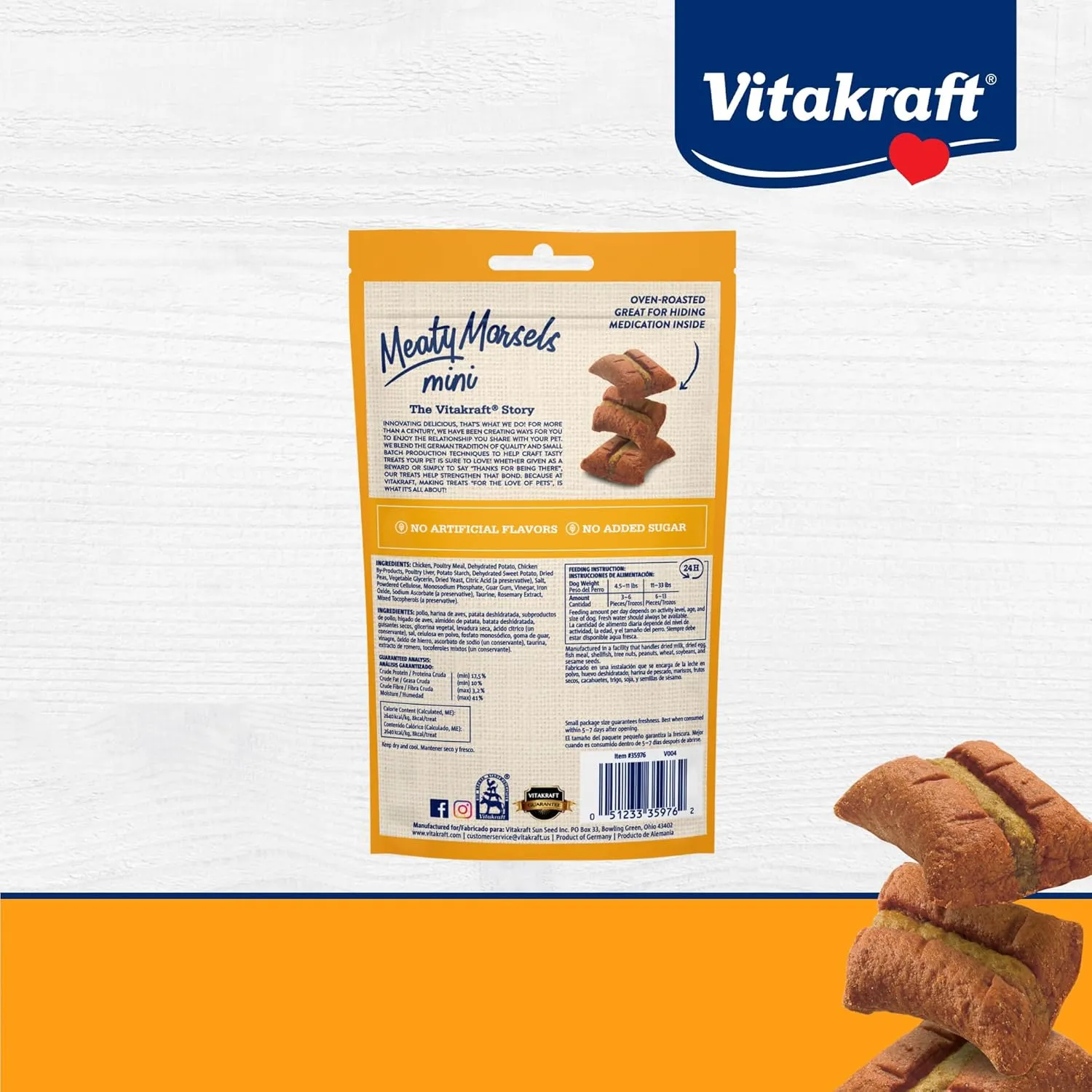 Vitakraft Meaty Morsels Mini Treats for Dogs - Chicken with Sweet Potatoes - Super Soft Dog Treats for Training - Two Layers of Gently Oven-Baked Meaty Goodness