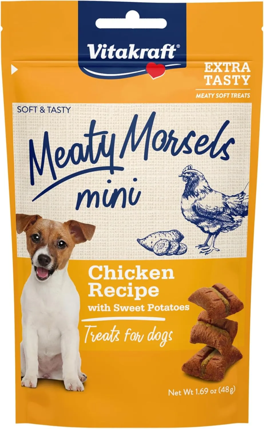 Vitakraft Meaty Morsels Mini Treats for Dogs - Chicken with Sweet Potatoes - Super Soft Dog Treats for Training - Two Layers of Gently Oven-Baked Meaty Goodness