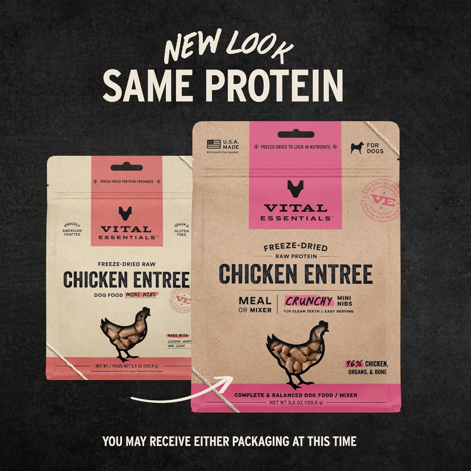 Vital Essentials Freeze-Dried Raw Chicken Entree & Mixer Dog Food Crunchy Mini Nibs, 5.5 oz
