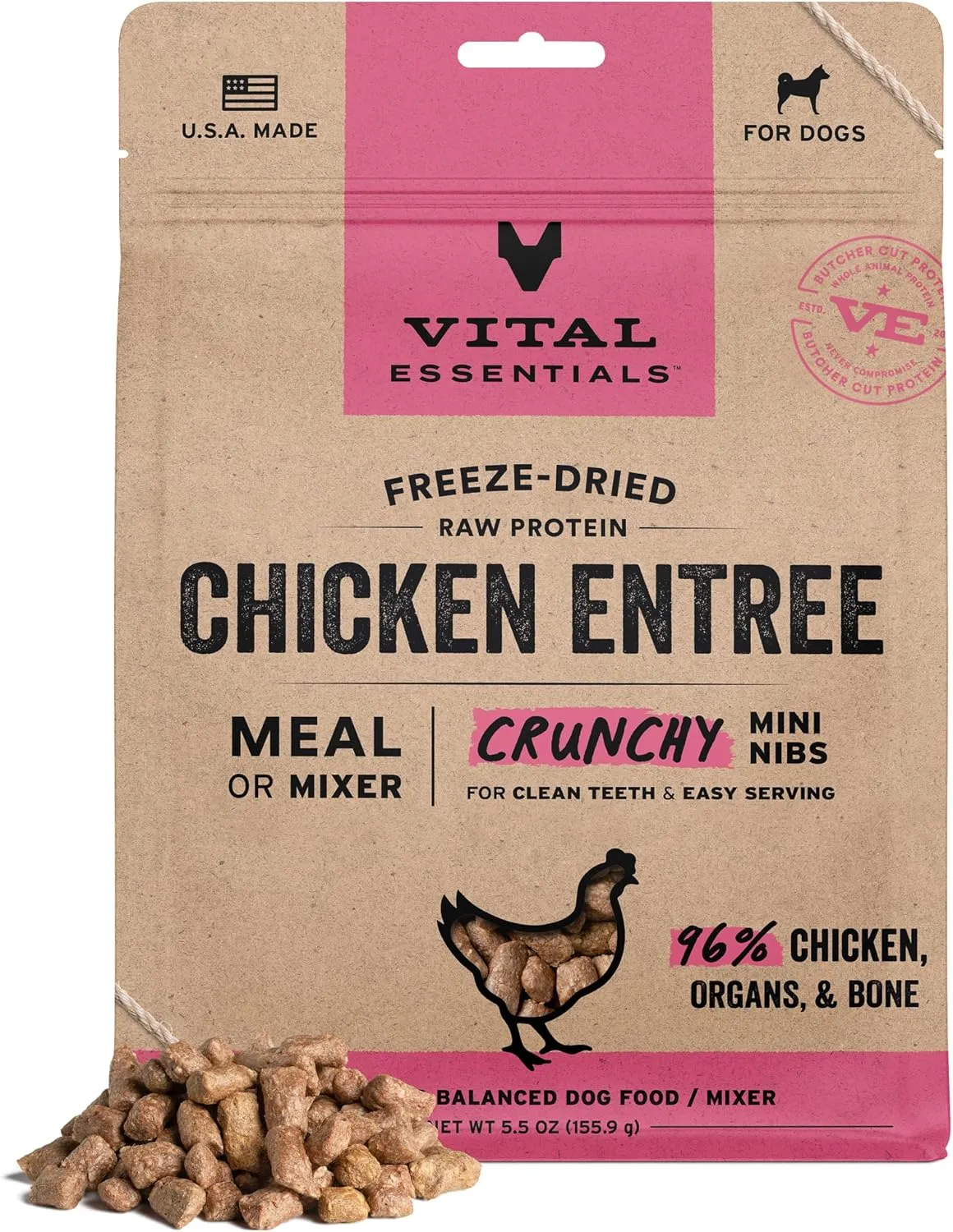 Vital Essentials Freeze-Dried Raw Chicken Entree & Mixer Dog Food Crunchy Mini Nibs, 5.5 oz