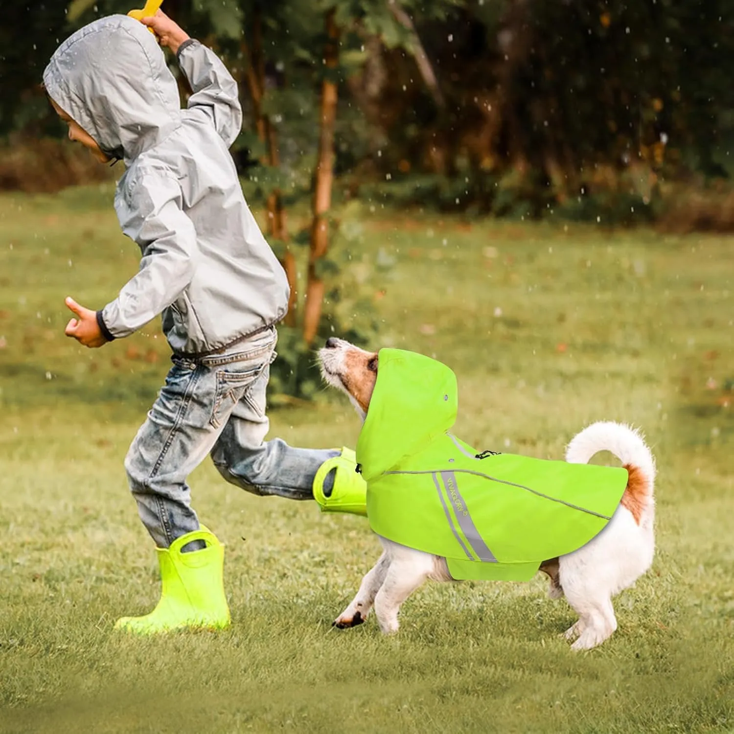 VIVAGLORY Dog Raincoat for Medium Dogs, Easy on & Off Pet Rain Clothes, Reflective Lightweight Breathable Dogs Safety Vest Jackets for Adventures, Walking, Hunting, Bright Yellow