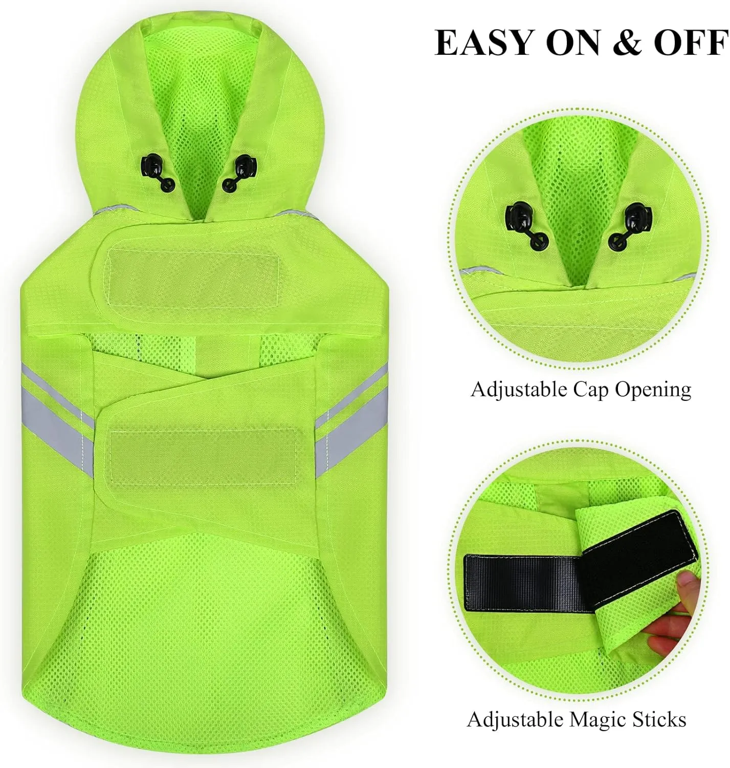 VIVAGLORY Dog Raincoat for Medium Dogs, Easy on & Off Pet Rain Clothes, Reflective Lightweight Breathable Dogs Safety Vest Jackets for Adventures, Walking, Hunting, Bright Yellow