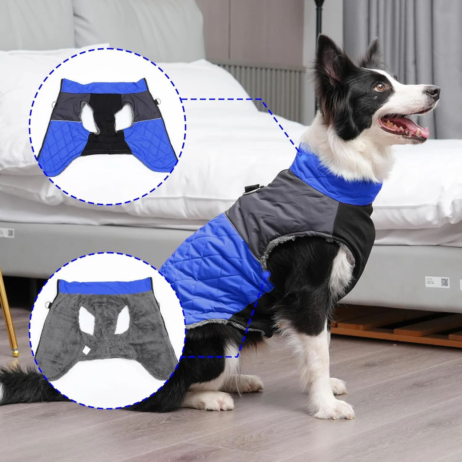 Warm Fleece Dog Coats for Small Dogs,D-Rings Waterproof Puppy Jacket for Cold Winter,Blue M