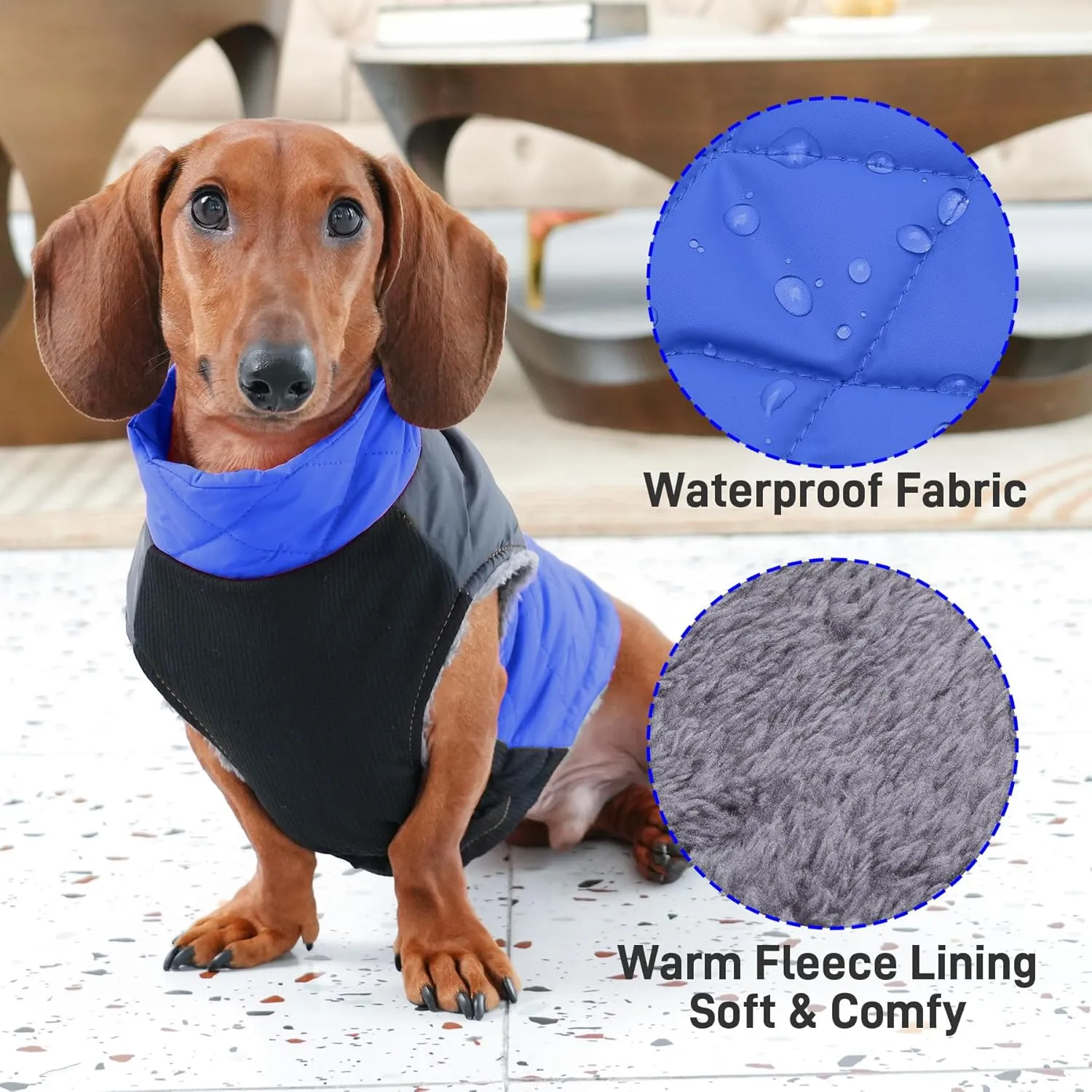 Warm Fleece Dog Coats for Small Dogs,D-Rings Waterproof Puppy Jacket for Cold Winter,Blue M