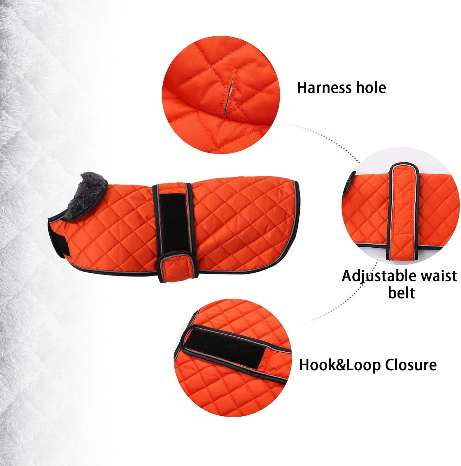 Warm Thermal Quilted Dachshund Coat, Dog Winter Coat with Warm Fleece Lining, Outdoor Dog Apparel with Adjustable Bands for Medium, Large Dog-Orange-M