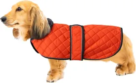 Warm Thermal Quilted Dachshund Coat, Dog Winter Coat with Warm Fleece Lining, Outdoor Dog Apparel with Adjustable Bands for Medium, Large Dog-Orange-M
