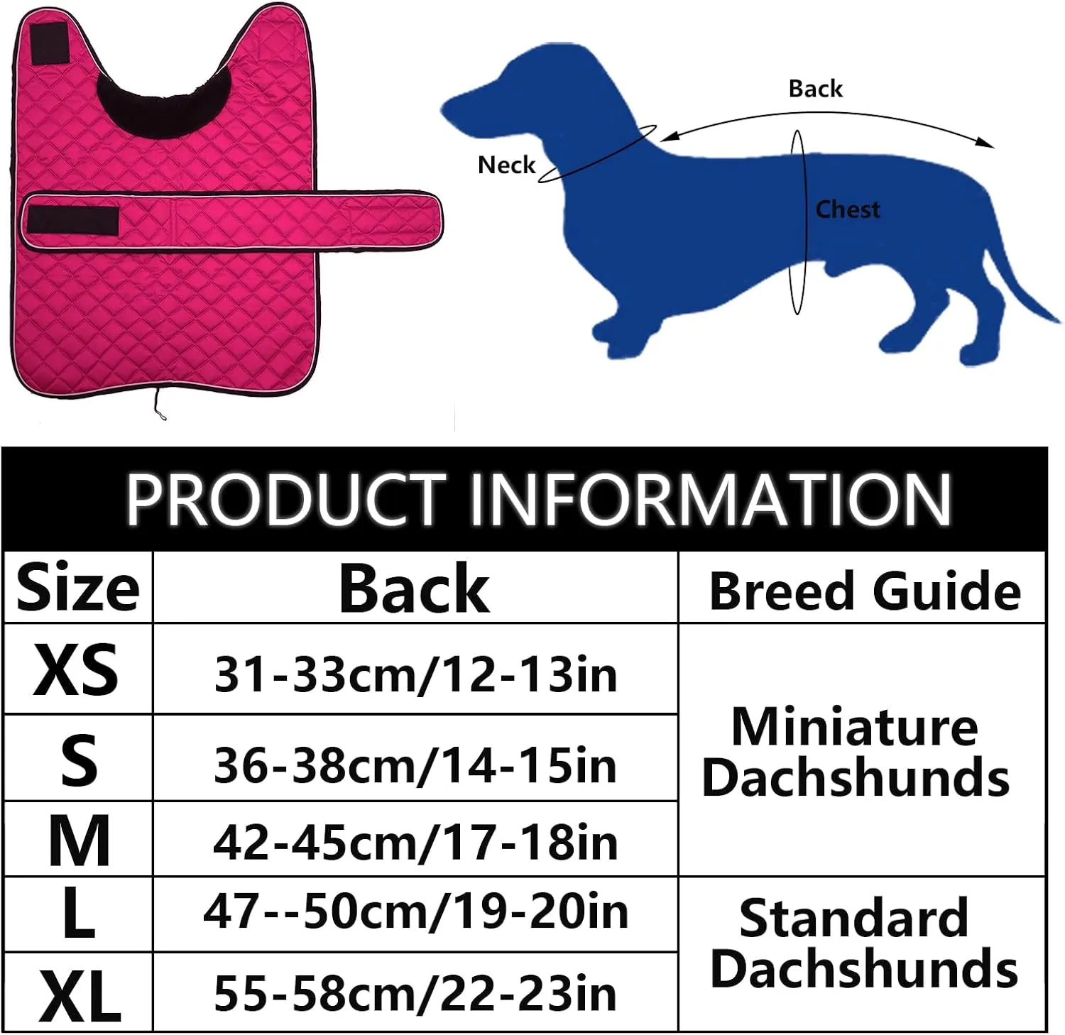 Warm Thermal Quilted Dachshund Coat, Dog Winter Coat with Warm Fleece Lining, Outdoor Dog Apparel with Adjustable Bands for Medium, Large Dog-Pink-M