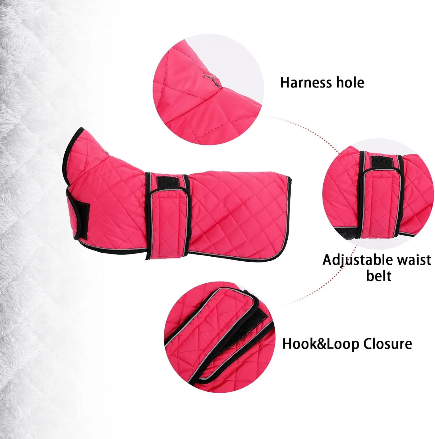 Warm Thermal Quilted Dachshund Coat, Dog Winter Coat with Warm Fleece Lining, Outdoor Dog Apparel with Adjustable Bands for Medium, Large Dog-Pink-M