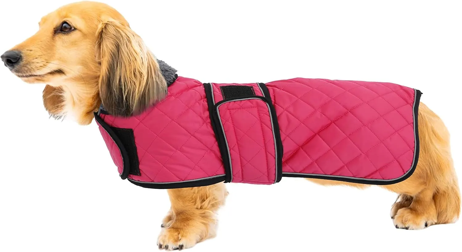 Warm Thermal Quilted Dachshund Coat, Dog Winter Coat with Warm Fleece Lining, Outdoor Dog Apparel with Adjustable Bands for Medium, Large Dog-Pink-M