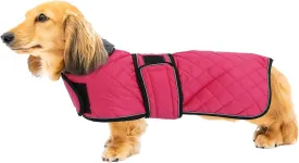 Warm Thermal Quilted Dachshund Coat, Dog Winter Coat with Warm Fleece Lining, Outdoor Dog Apparel with Adjustable Bands for Medium, Large Dog-Pink-M