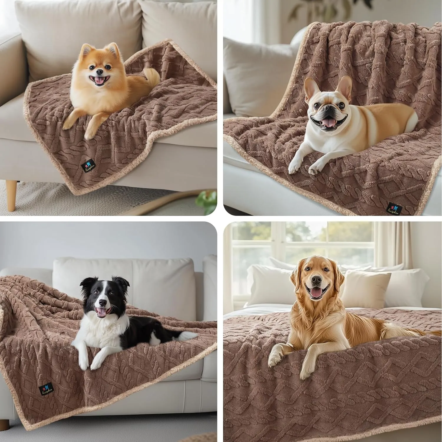 Waterproof Pet Blanket, Liquid Pee Proof Dog Blankets for Sofa Bed Couch, Reversible Sherpa Fleece Furniture Protector Cover for Small Medium Large Dogs Cats,Khaki Small40" x 28"