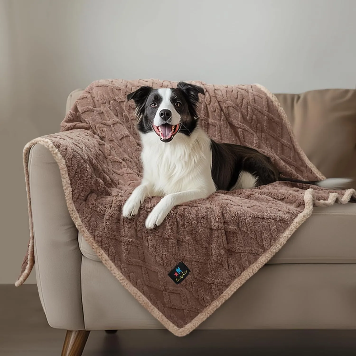 Waterproof Pet Blanket, Liquid Pee Proof Dog Blankets for Sofa Bed Couch, Reversible Sherpa Fleece Furniture Protector Cover for Small Medium Large Dogs Cats,Khaki Small40" x 28"