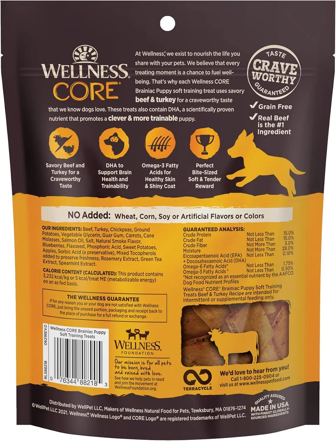 Wellness CORE Puppy Treats, Natural, Training Treat, Grain Free, Brainiac Beef & Turkey (6 Ounce Bag)