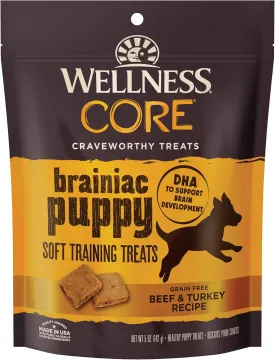 Wellness CORE Puppy Treats, Natural, Training Treat, Grain Free, Brainiac Beef & Turkey (6 Ounce Bag)