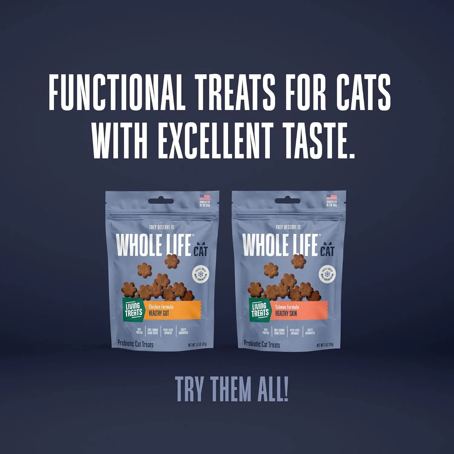 Whole Life Cat Living Treats for Cats  Human Grade Probiotics for Allergy & Itchy Skin Relief, Natural Digestive Support, Healthy Cat Snacks for Felines - Salmon & Yogurt, 1 oz (Pack of 1)