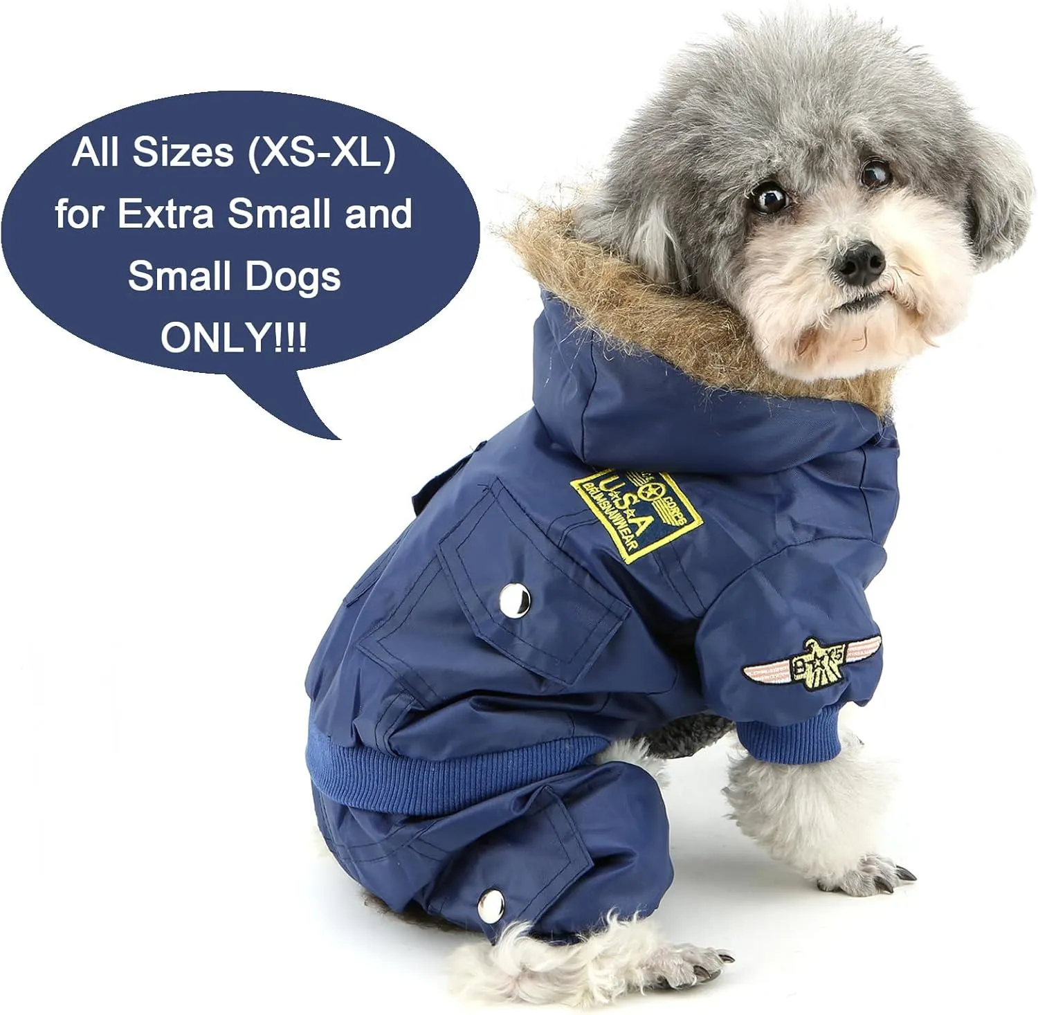 ZUNEA Padded Waterproof Small Dog Winter Jumpsuit Pet Puppy Jacket Coat Fleece Warm Snowsuit Airman Chihuahua Yorkie Outfits Clothes Apparel Blue S